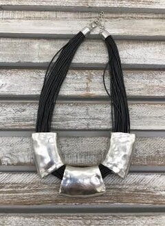 Silver Necklace On Multiple Black Cord