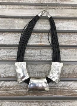 Silver Necklace On Multiple Black Cord