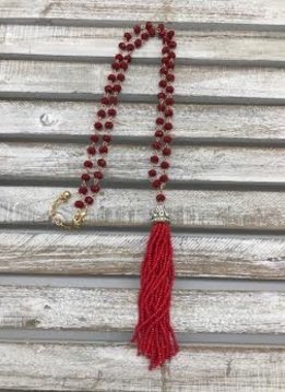 Red and Gold Beaded Tassel Necklace