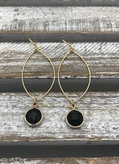 Gold Dangling Hoop Earring with a Black Stone