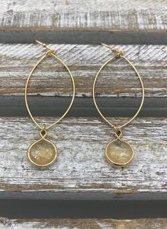 Gold Dangling Hoop Earring with a Crystal Stone