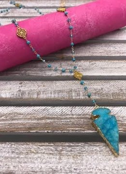 Turquoise and Blue Crystal Rock Arrow Pendant Necklace
