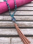 Turquoise Tassel Necklace with Blue Crystal Rock