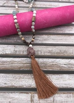 Amazonite Tassel Necklace with Crystal Rock