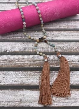 Polished Amazonite Lariat with Tassel Ends