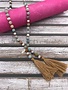 Amazonite and Pearl Tan Tassel Necklace
