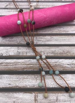 Amazonite Bead on Tan Rope Necklace