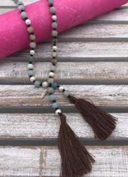 Amazonite and Pearl Tassel Necklace