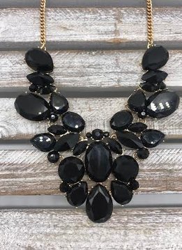 Black Statement Necklace on a Gold Necklace