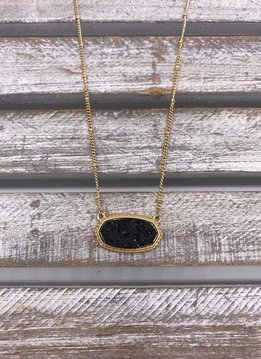 Black Druzy Pendant Gold Necklace
