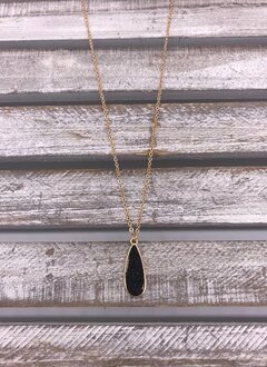 Black Druzy Oval Pendant on a Gold Necklace