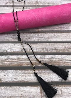 Black Seed Bead Long Tassel Necklace