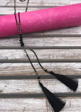 Black Seed Bead Long Tassel Necklace