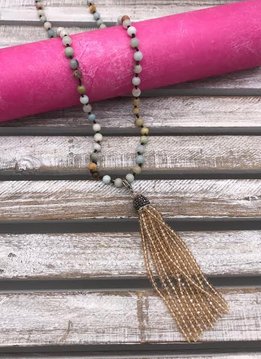 Amazonite Necklace with Crystal Champagne Tassel