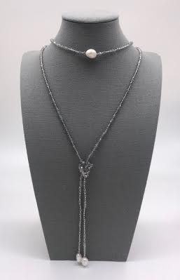 Czech Crystal Gray with Pearls Lariat