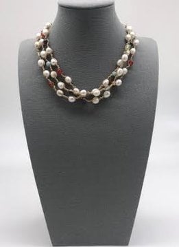 Pearl and Stone 3 Strand Necklace