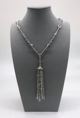 Silver Crystal Necklace with a Removable Tassel