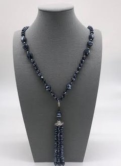 Gunmetal Crystal Necklace with a Removable Tassel