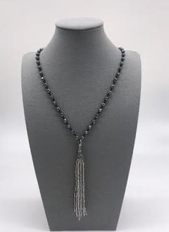 Gray Beaded Necklace with Tassel