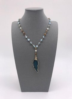 Amazonite Beads with Mother of Pearls Leaf Pendant