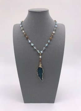 Amazonite Beads with Mother of Pearls Leaf Pendant