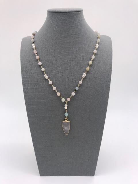 Amazonite Arrow Head Necklace with Mother of Pearl