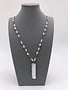 White and Gray Pearl Necklace with a Crystal Rock Pendant