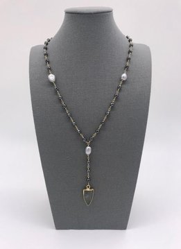 Labradorite, Gray Pearl, and Hematite Arrow Head Necklace