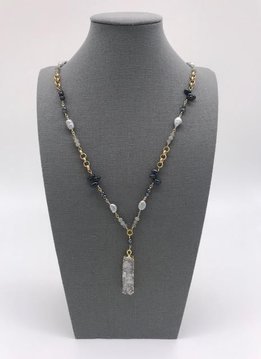 Gray and Black Pearl with a White Druzy Pendant in Gold Plating