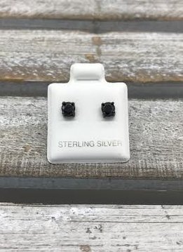 Sterling Silver Black Plated Cubic Zirconia Stud 4mm Earring