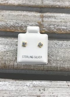 Sterling Silver Yellow Gold Plated Cubic Zirconia Stud 3mm Earring