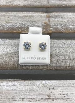 Sterling Silver Yellow Gold Plated Cubic Zirconia Stud 6mm Earring