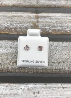 Sterling Silver Rose Gold Plated Cubic Zirconia Stud 3mm Earring