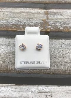 Sterling Silver Rose Gold Plated Cubic Zirconia 4mm Stud