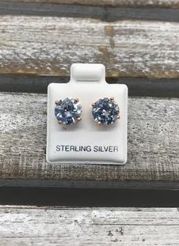 Sterling Silver Rose Gold Plated Cubic Zirconia 8mm Stud Earrings