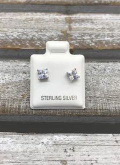 Sterling Silver Square Cubic Zirconia 4mm Stud Earrings