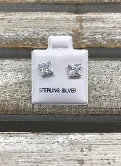 Sterling Silver Square Cubic Zirconia 5mm Stud Earrings