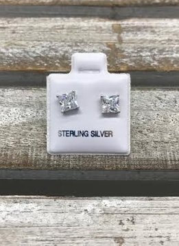 Sterling Silver Square Cubic Zirconia 5mm Stud Earrings
