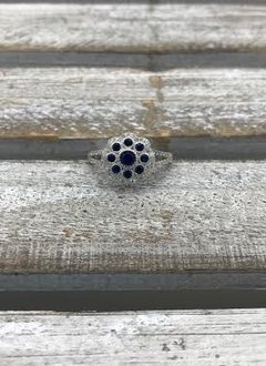 Sterling Silver Blue Sapphire Antiqued Filigree Flower Ring