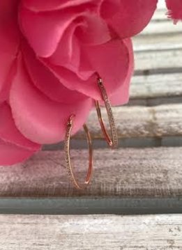 Sterling Silver Rose Gold Plated Hoop Earrings With Pave Cubic Zirconia Stones