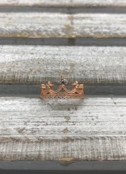 Sterling Silver Rose Gold Plated and Cubic Zirconia Crown Ring Size 5