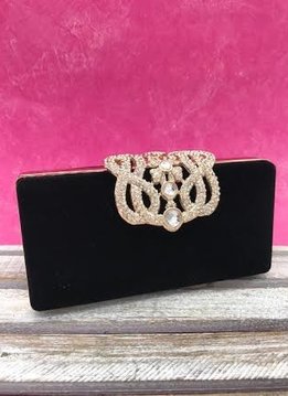 Small Black Velvet Clutch with Rhinestones