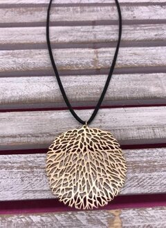 Gold Tree Pendant on a Black Necklace