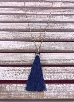 Gold Necklace with Navy Blue Tassel