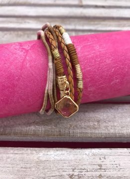 Tan Wrap Bracelet with a Diamond Shape Charm