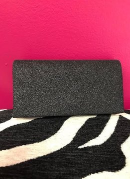 Shimmery Black Party Clutch with Chain