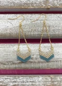 Turquoise Seed Bead Chevron Dangle Earrings