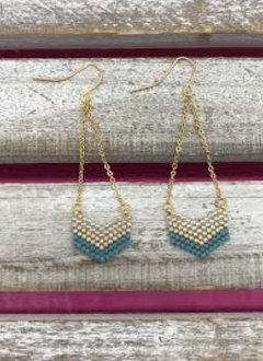 Turquoise Seed Bead Chevron Dangle Earrings