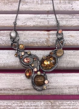 Brown Mixed Crystals Statement Necklace