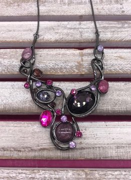 Purpe Mixed Crystals Statement Necklace